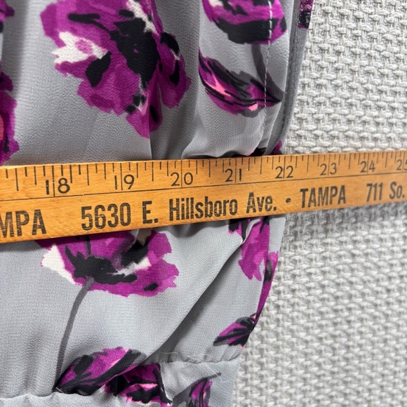 Torrid Floral Print Tie Sleeve Chiffon Skater Dress Plus Sz 2 Gray/Purple Mini - Picture 9 of 10